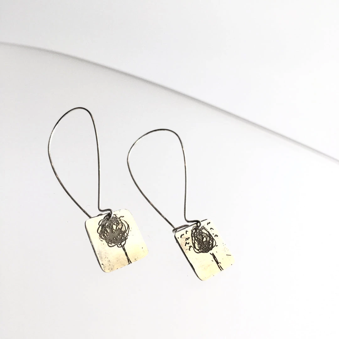 Gold Plated Etched Tree Drop Earrings - By Ghost & Bonesetter - Made In Belfast All Jewellery