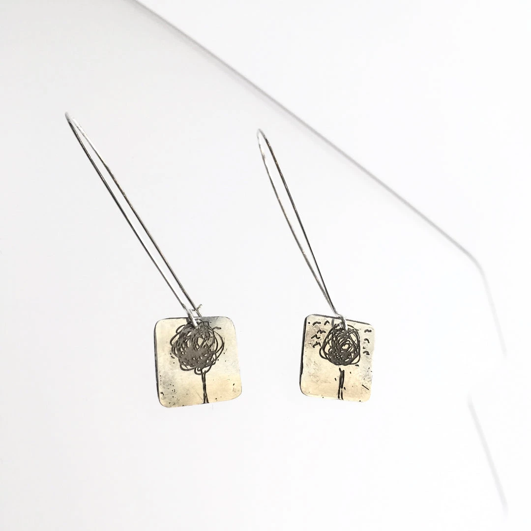 Gold Plated Etched Tree Drop Earrings - By Ghost & Bonesetter - Made In Belfast All Jewellery