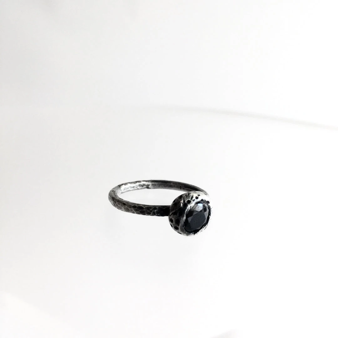 All Jewellery Silver Beaten Onyx Stone Ring - By Ghost & Bonesetter - Made In Belfast