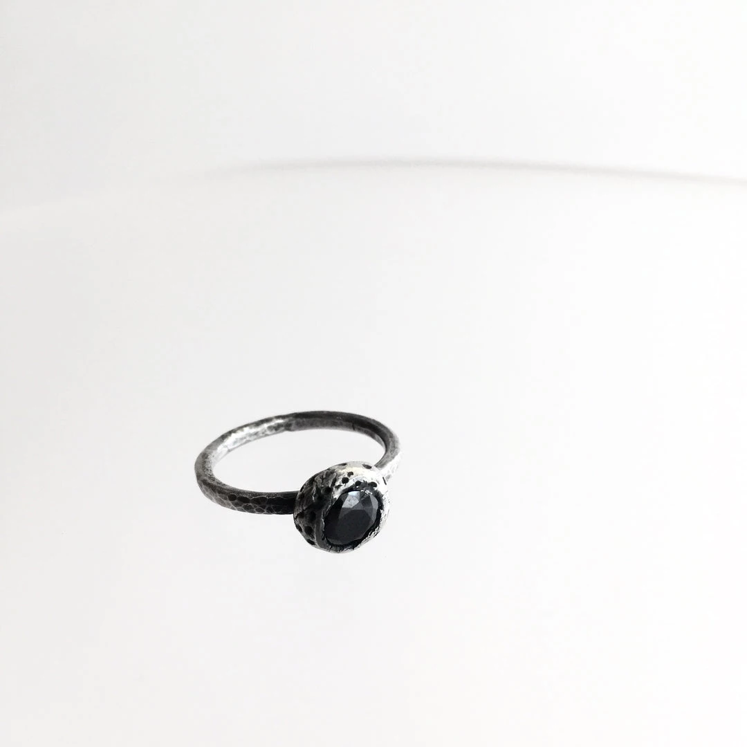 All Jewellery Silver Beaten Onyx Stone Ring - By Ghost & Bonesetter - Made In Belfast