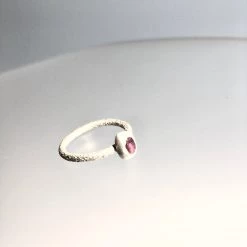 Silver Beaten Ruby Stone Ring - By Ghost & Bonesetter - Made In Belfast