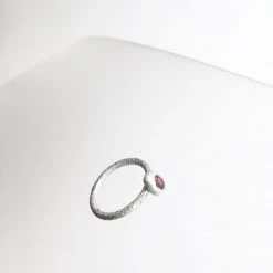 Silver Beaten Ruby Stone Ring - By Ghost & Bonesetter - Made In Belfast
