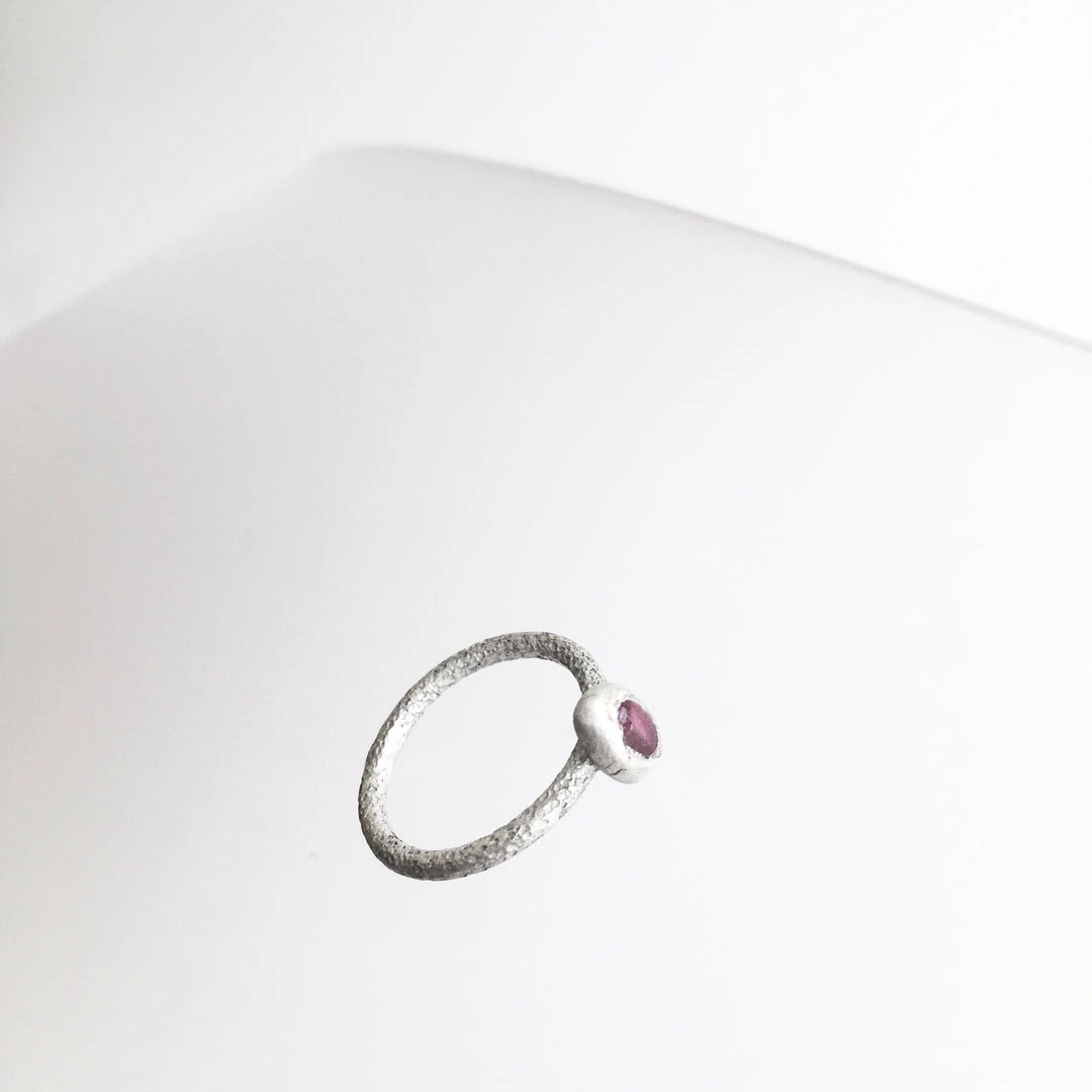 Silver Beaten Ruby Stone Ring - By Ghost & Bonesetter - Made In Belfast