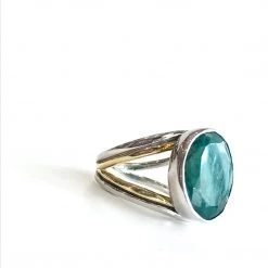 Gallardo & Blaine Rough Cut Emerald Dewberry Ring - Solid Silver With Gold Plate All Jewellery