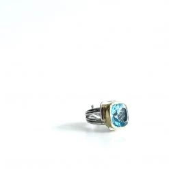 Gallardo & Blaine Blue Topaz Art Deco Ring - Solid Silver With Gold Plating