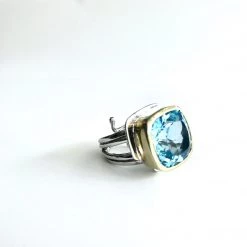 Gallardo & Blaine Blue Topaz Art Deco Ring - Solid Silver With Gold Plating