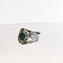Gallardo & Blaine Leaf Ring With Emerald - Solid Silver & Gold Plate All Jewellery