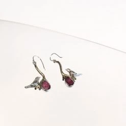 Gallardo & Blaine Ruby Lovebird Earrings - Silver & Gold Plate