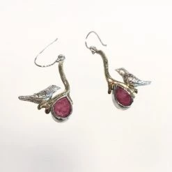 Gallardo & Blaine Ruby Lovebird Earrings - Silver & Gold Plate