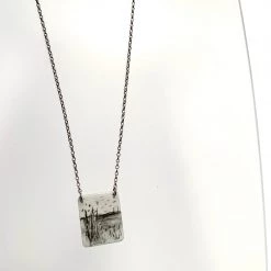 Ghost & Bonesetter Sketched Enamel Square Pendant All Jewellery