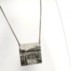 Ghost & Bonesetter Sketched Enamel Square Pendant All Jewellery