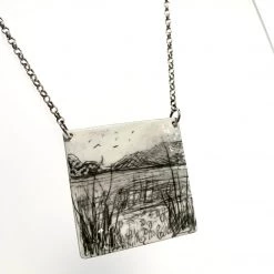 Ghost & Bonesetter Sketched Enamel Square Pendant All Jewellery