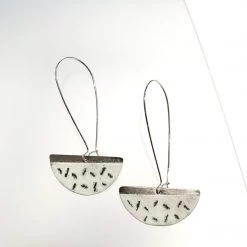 Ghost & Bonesetter Silver Enamel Half Moon Drop Earrings