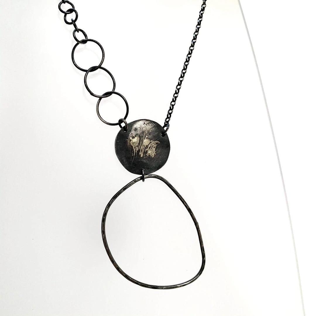 Ghost & Bonesetter Silver Oxidised Large Hoop Pendant Necklace Necklaces