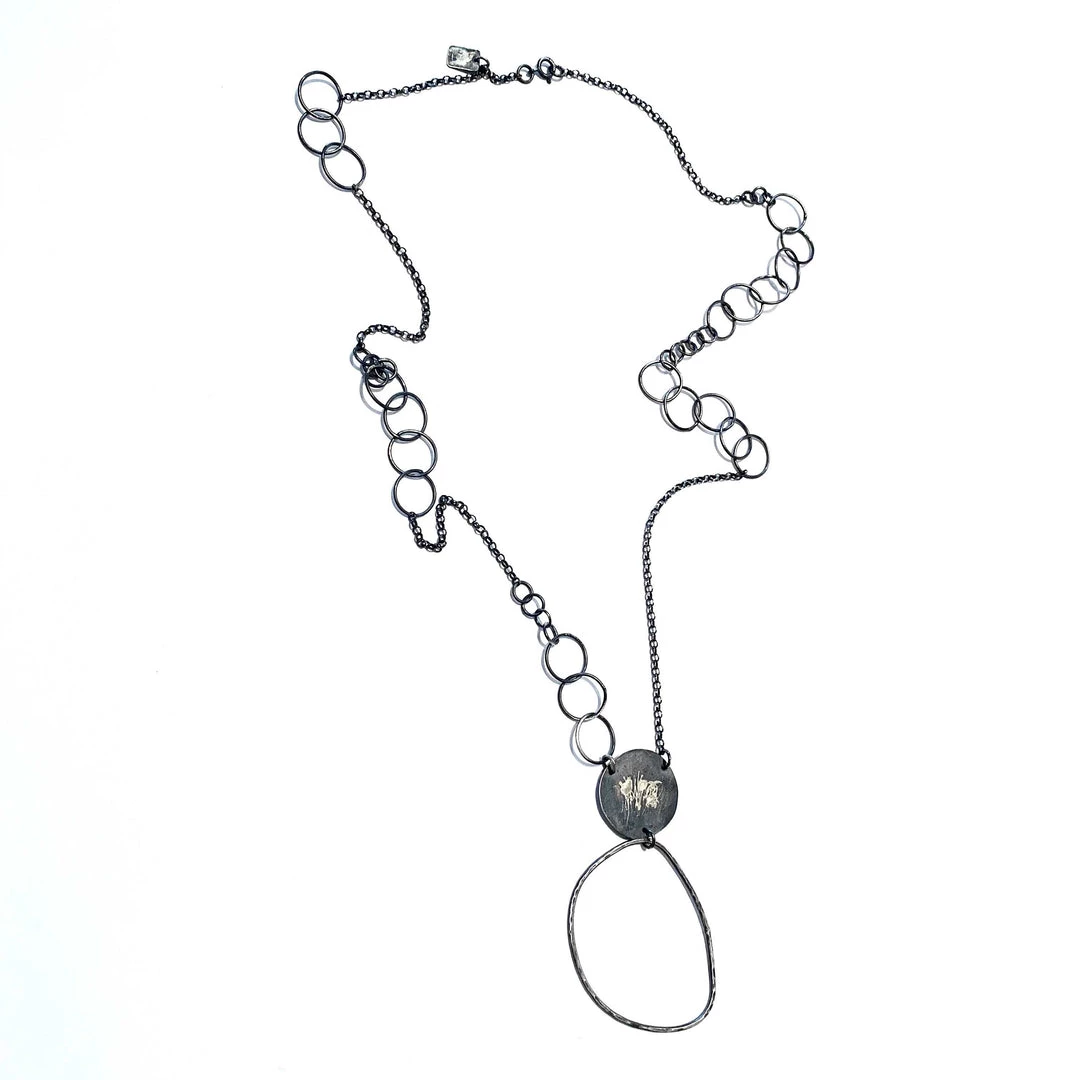 Ghost & Bonesetter Silver Oxidised Large Hoop Pendant Necklace Necklaces