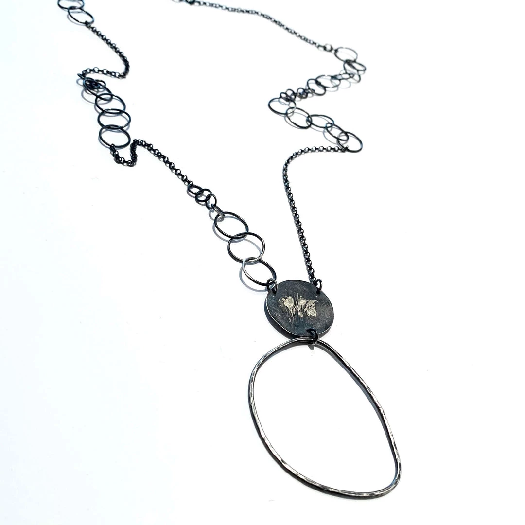 Ghost & Bonesetter Silver Oxidised Large Hoop Pendant Necklace Necklaces