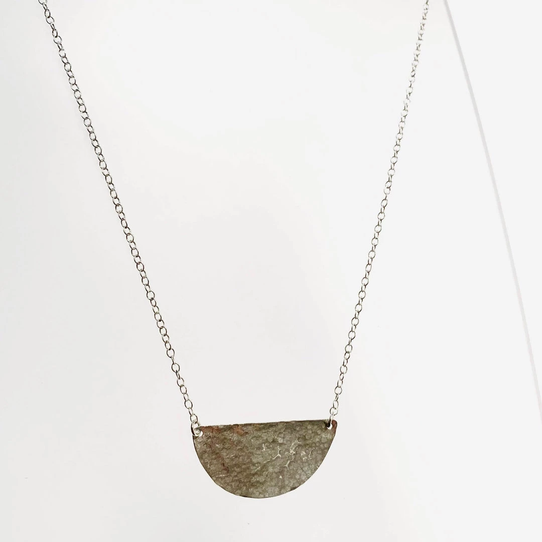 Ghost & Bonesetter Beaten Silver Half Moon Pendant Necklaces