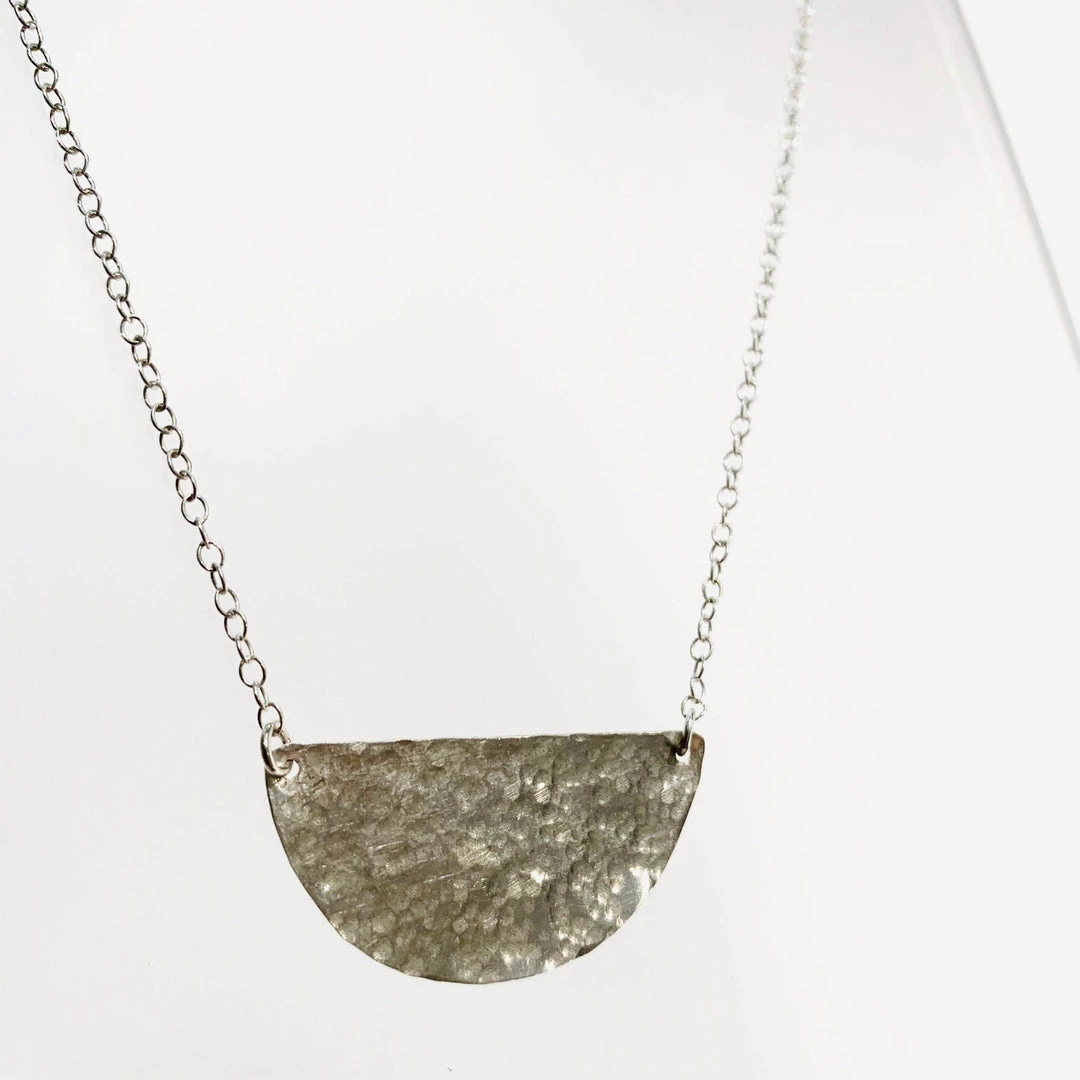 Ghost & Bonesetter Beaten Silver Half Moon Pendant Necklaces