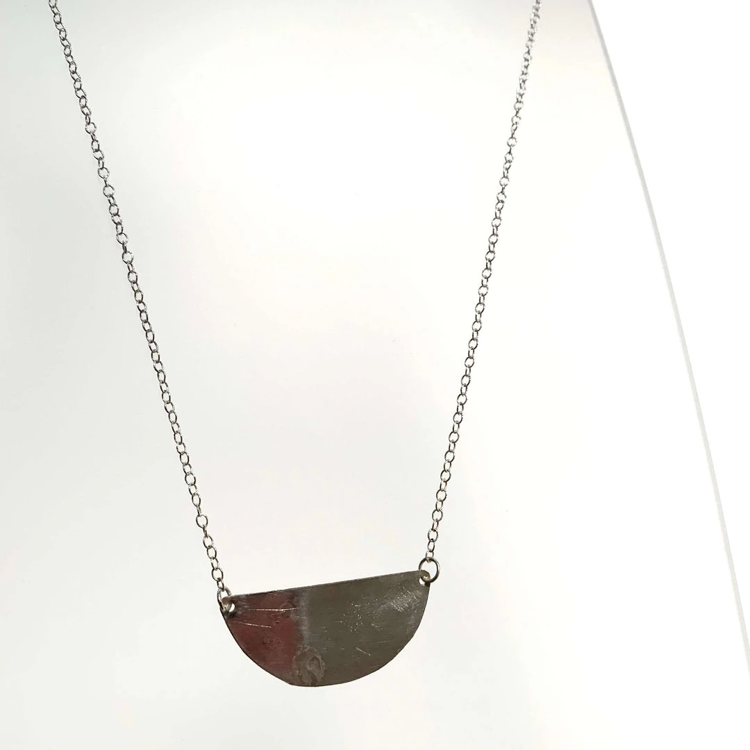 Ghost & Bonesetter Silver Etched Half Moon Pendant Necklaces