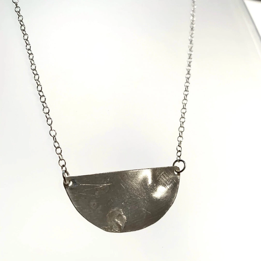 Ghost & Bonesetter Silver Etched Half Moon Pendant Necklaces