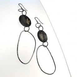 Ghost & Bonesetter Silver Oxidised Large Drop Hoop Earrings