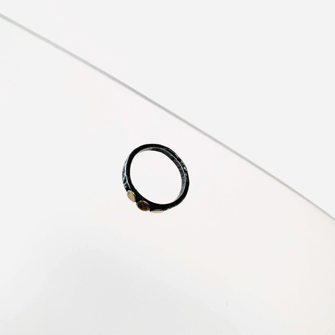 Ghost & Bonesetter Oxidised Silver & 18ct Gold Beaten Ring All Jewellery