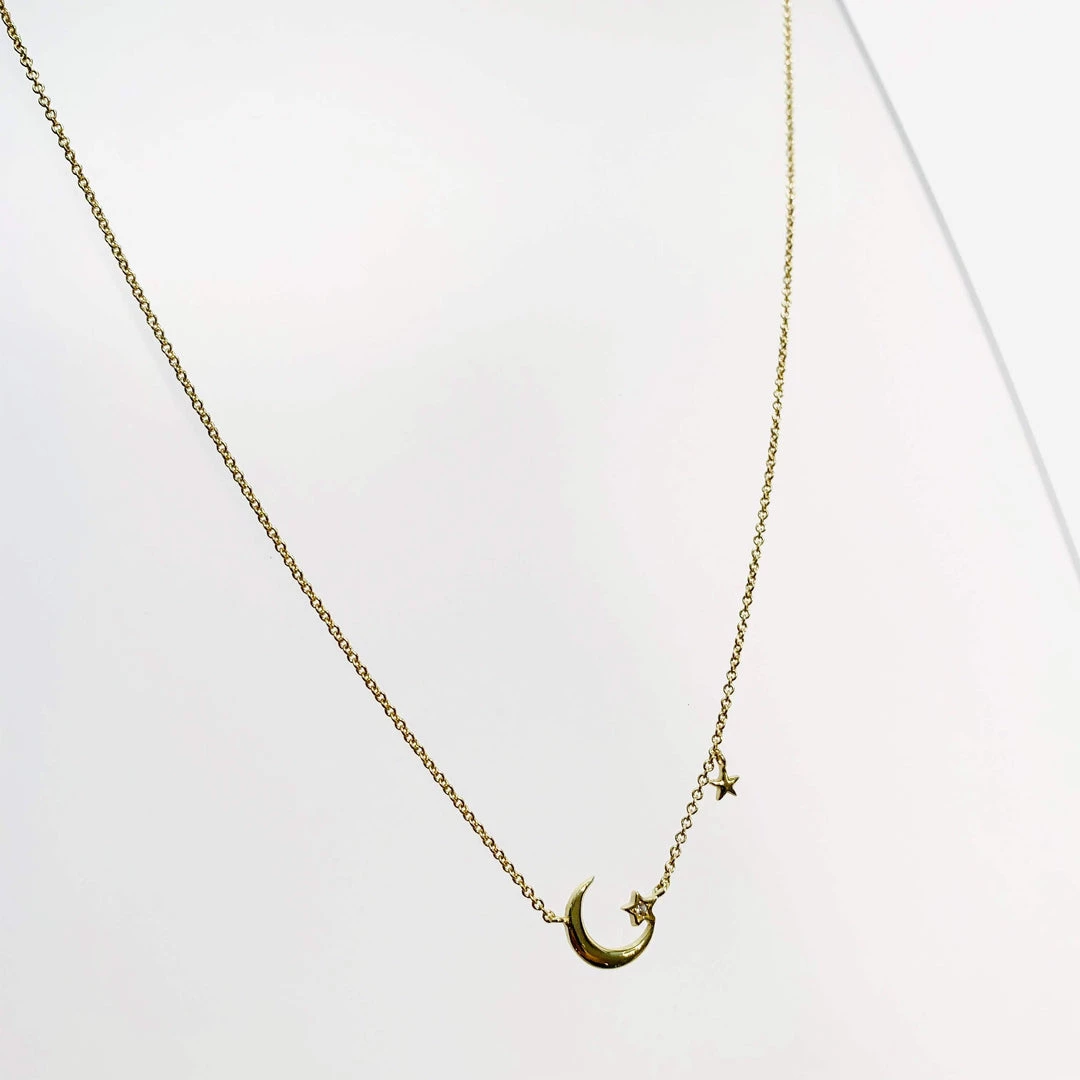 Mary K Gold Crescent Moon 2 Star Necklace