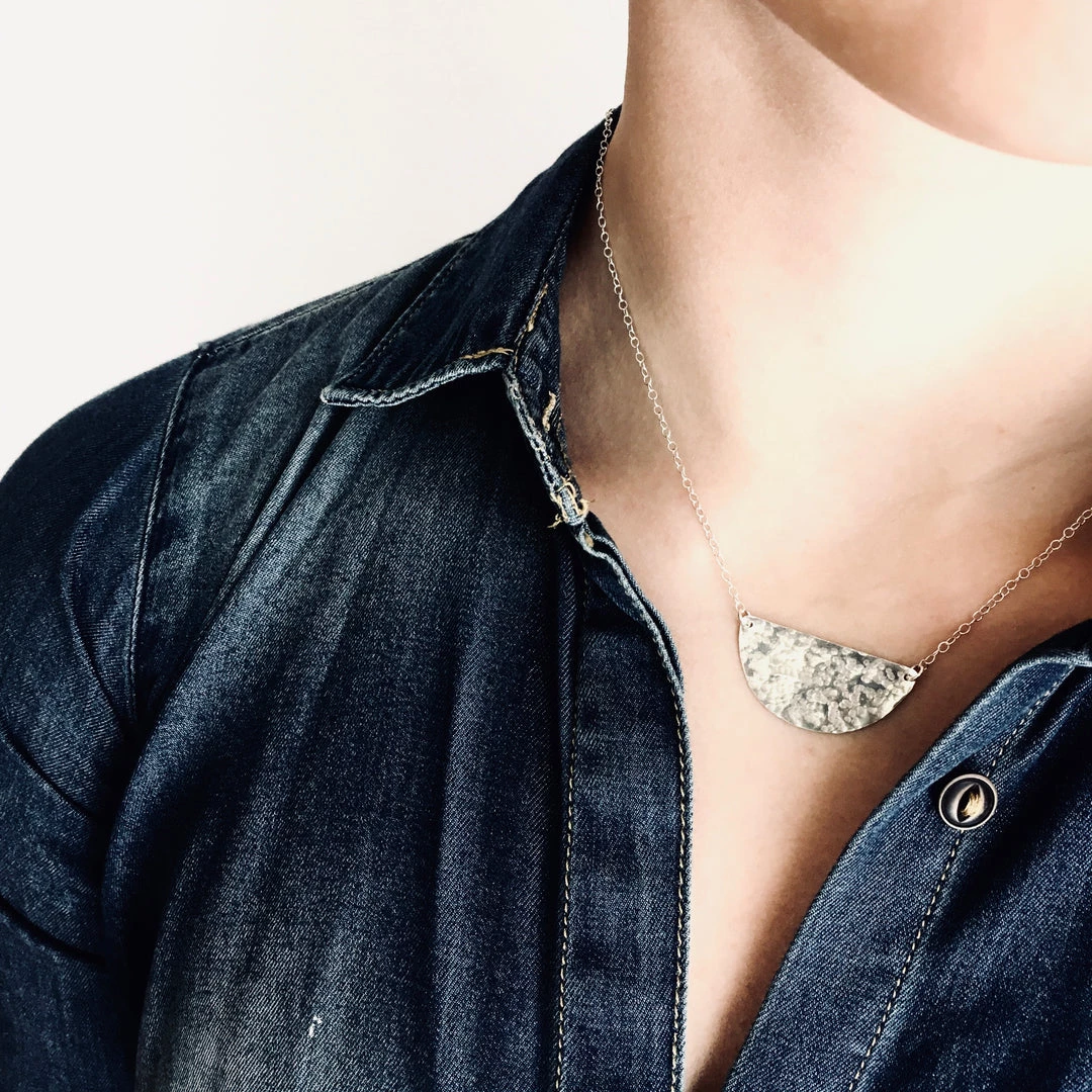 Ghost & Bonesetter Beaten Silver Half Moon Pendant Necklaces