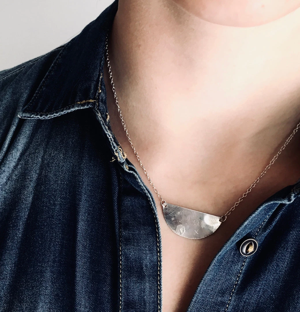 Ghost & Bonesetter Silver Etched Half Moon Pendant Necklaces