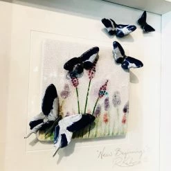Rebeka Kahn Art Ceramic Wall Art Happiness, Blue Butterfly - Raku Ceramic Art By Rebeka Kahn