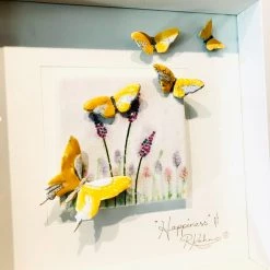 Rebeka Kahn Art Happiness, Yellow Butterfly - Raku Ceramic Art By Rebeka Kahn Ceramic Wall Art