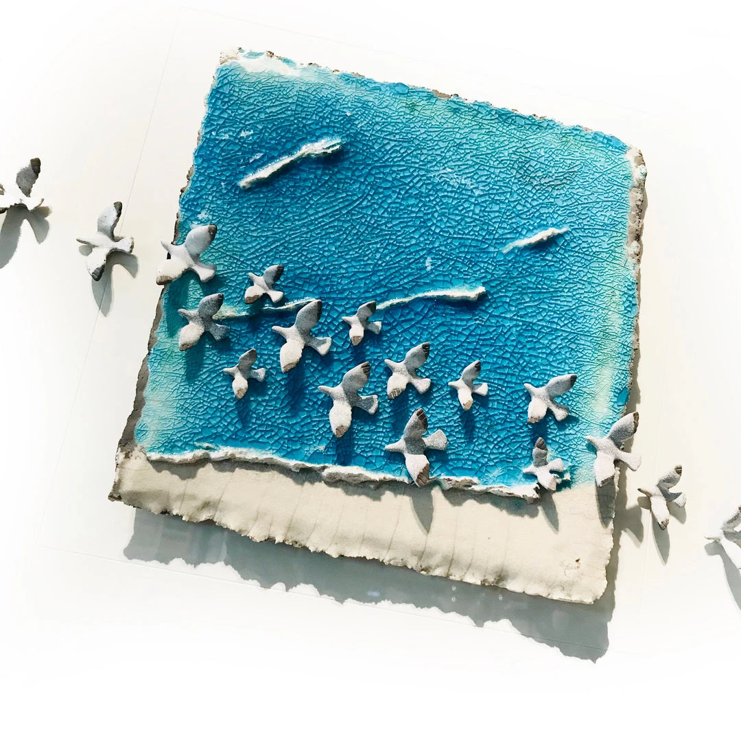 Rebeka Kahn Art Sunset Over Belfast - Large - Raku Ceramic Art By Rebeka Kahn