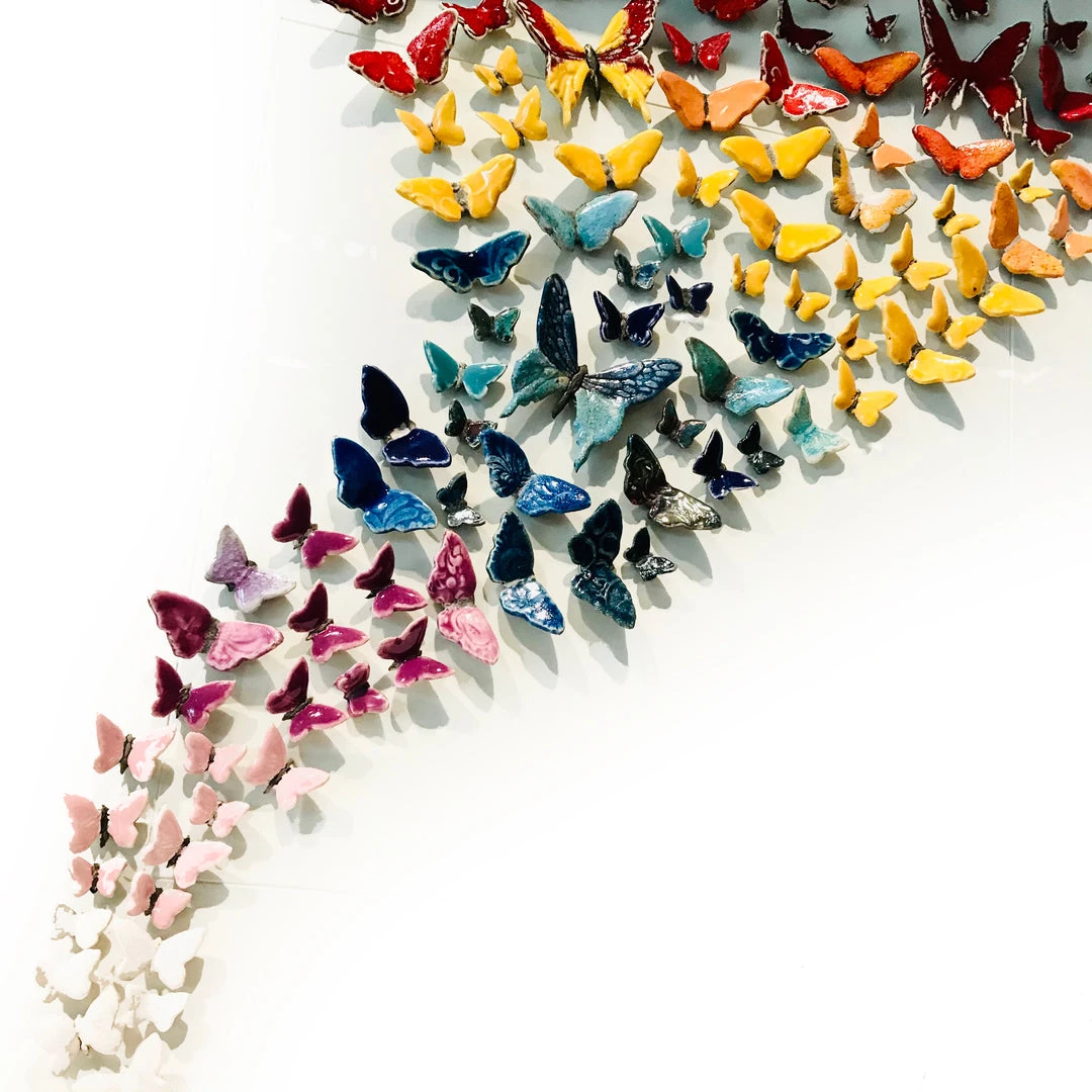 Rebeka Kahn Art BUTTERFLY BUTTERFLIES - Large - Raku Ceramic Art By Rebeka Kahn Ceramic Wall Art