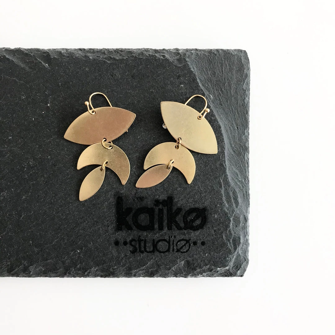 Drop Half Leaf Brass Earrings - Kaiko - Made In Ireland