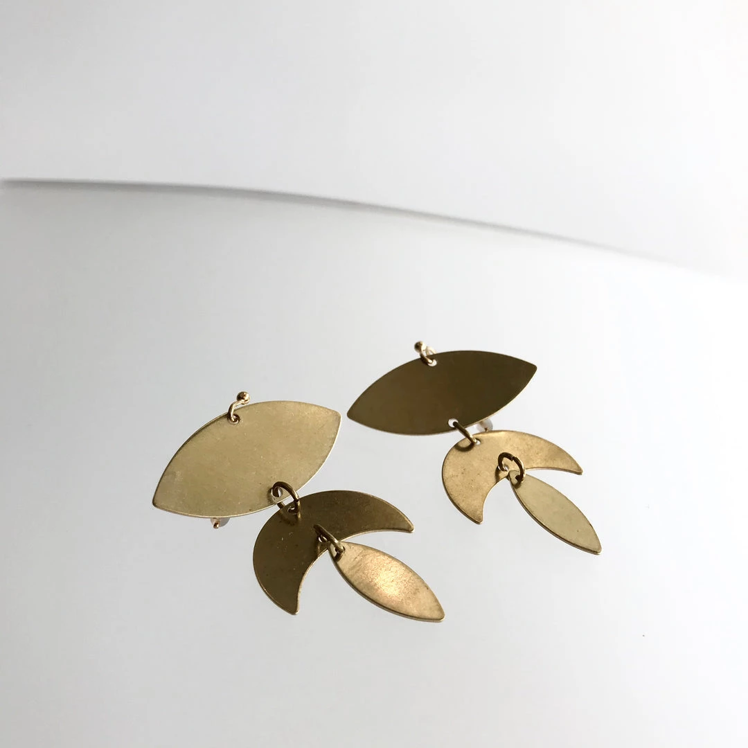 Drop Half Leaf Brass Earrings - Kaiko - Made In Ireland