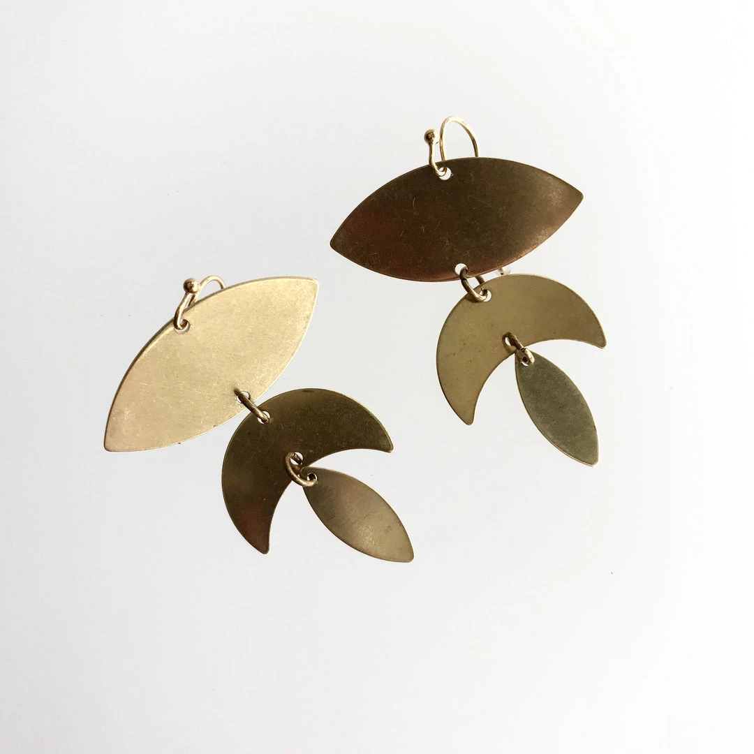 Drop Half Leaf Brass Earrings - Kaiko - Made In Ireland