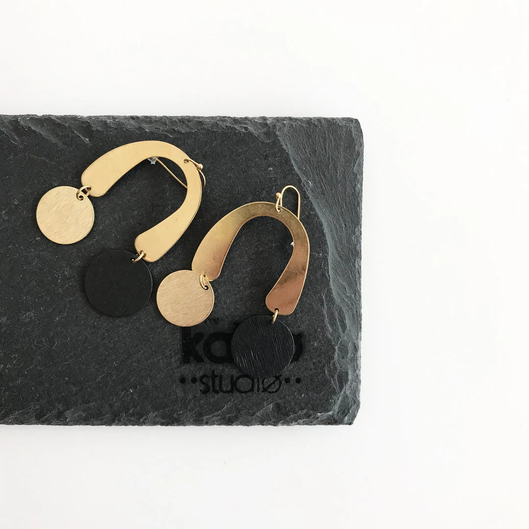 Drop Bend Leaf Brass Earrings - Kaiko - Made In Ireland