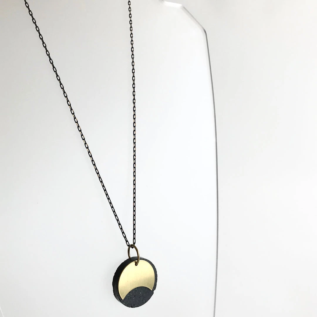 Necklaces Eclipse Concrete + Circle Geometric Brass Necklace - Kaiko - Made In Ireland