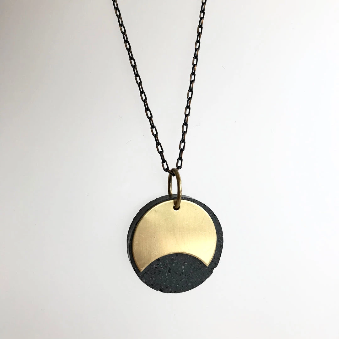 Necklaces Eclipse Concrete + Circle Geometric Brass Necklace - Kaiko - Made In Ireland