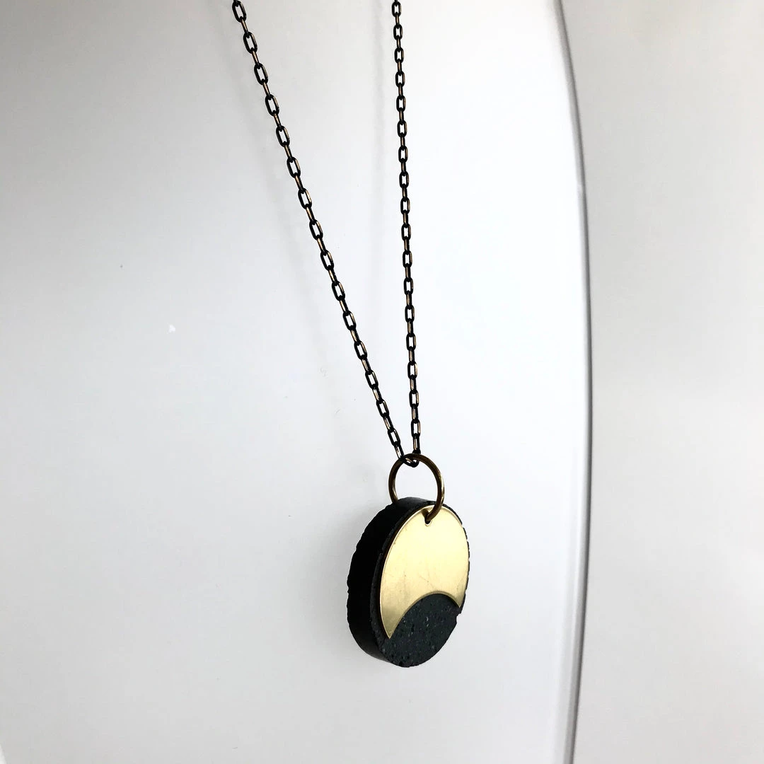 Necklaces Eclipse Concrete + Circle Geometric Brass Necklace - Kaiko - Made In Ireland