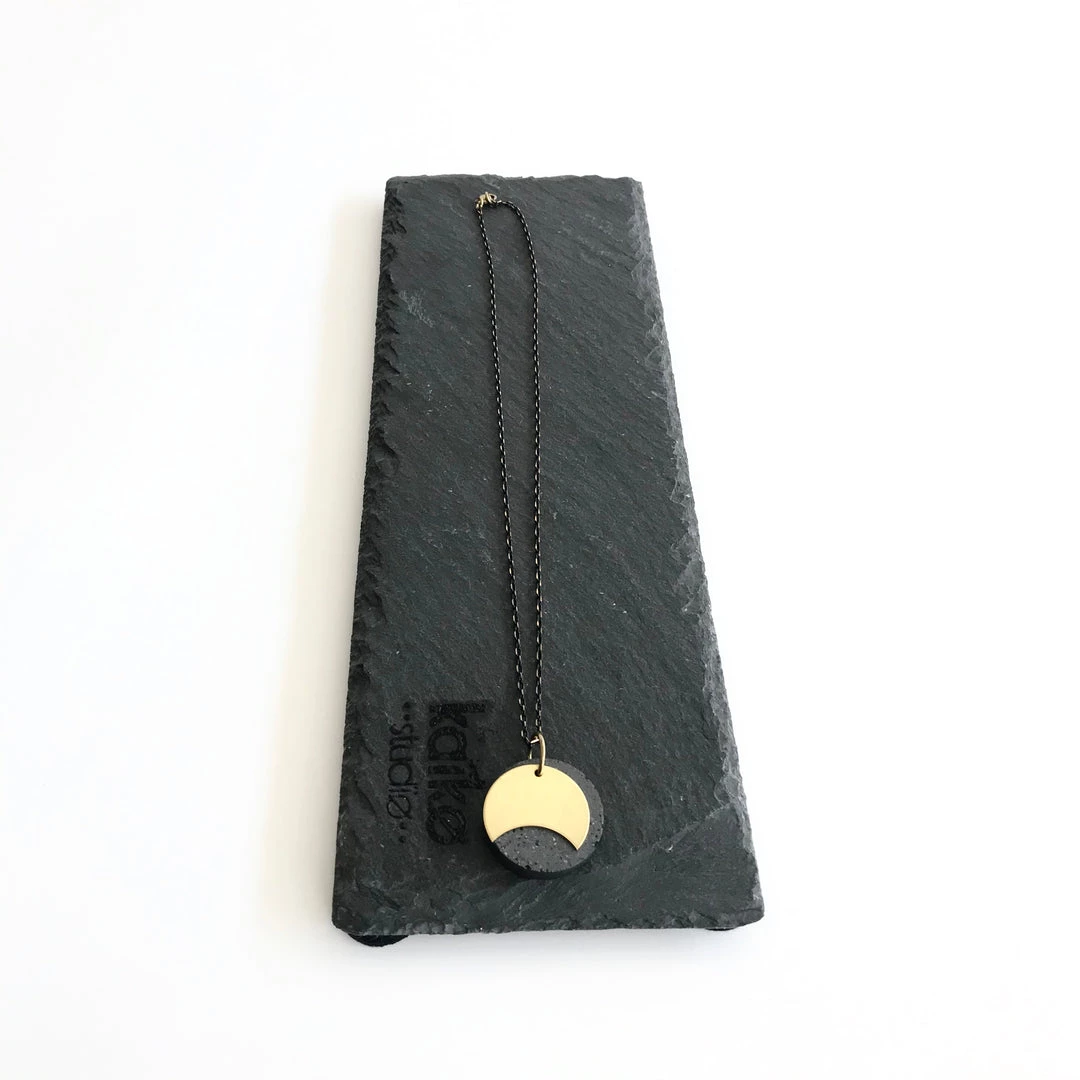 Necklaces Eclipse Concrete + Circle Geometric Brass Necklace - Kaiko - Made In Ireland