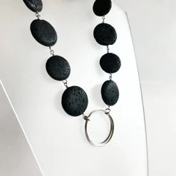 Lynsey DeBurca CLOCH - Silver Circles And Black Lava Stones Necklace - Made In Ireland All Jewellery