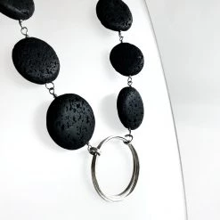Lynsey DeBurca CLOCH - Silver Circles And Black Lava Stones Necklace - Made In Ireland All Jewellery
