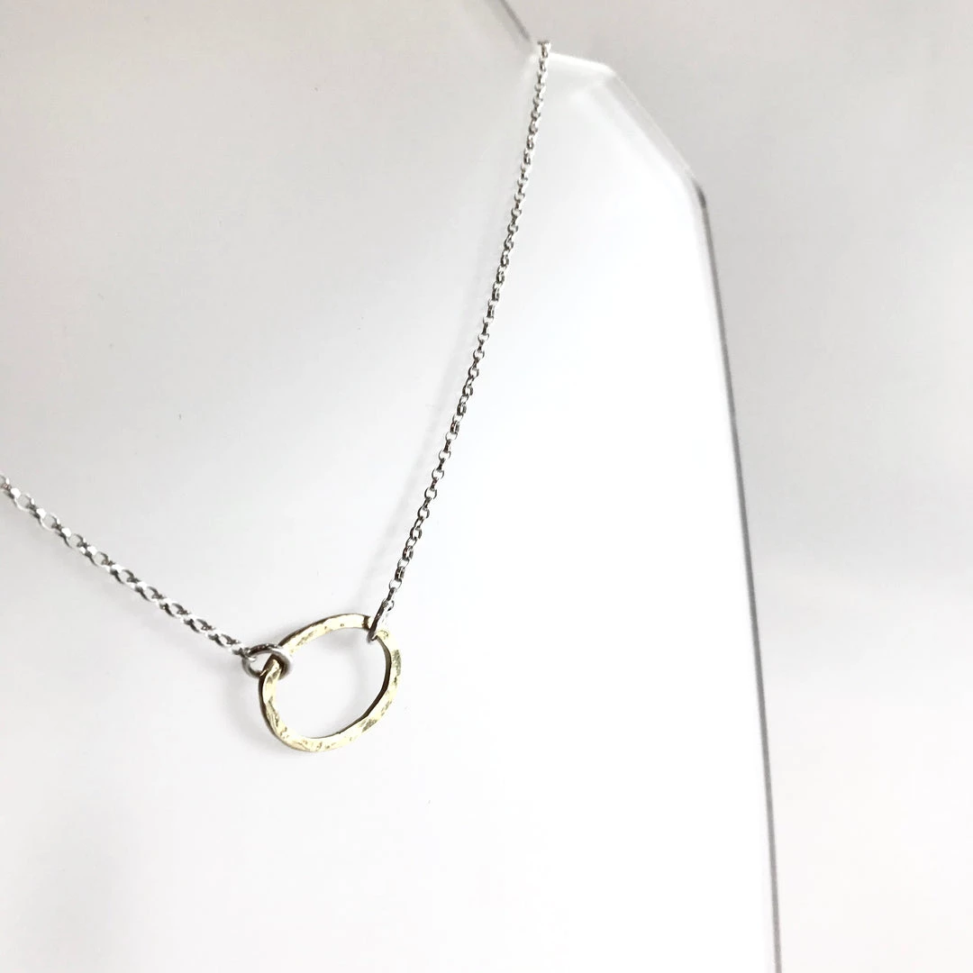 Lynsey DeBurca Tarrea - Gold Plated Beaten Oval Ring Necklace - Made In Ireland