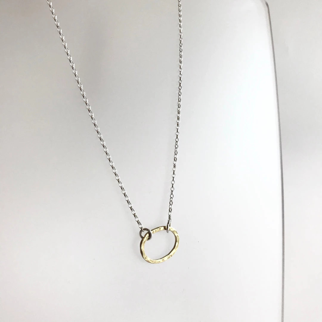 Lynsey DeBurca Tarrea - Gold Plated Beaten Oval Ring Necklace - Made In Ireland