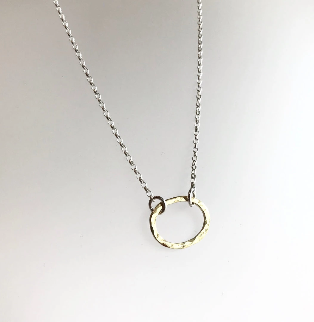 Lynsey DeBurca Tarrea - Gold Plated Beaten Oval Ring Necklace - Made In Ireland