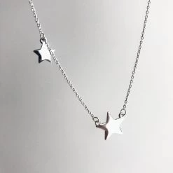 Mary K All Jewellery DOUBLE STAR Silver Necklace - Designed, Imagined, Made In Ireland