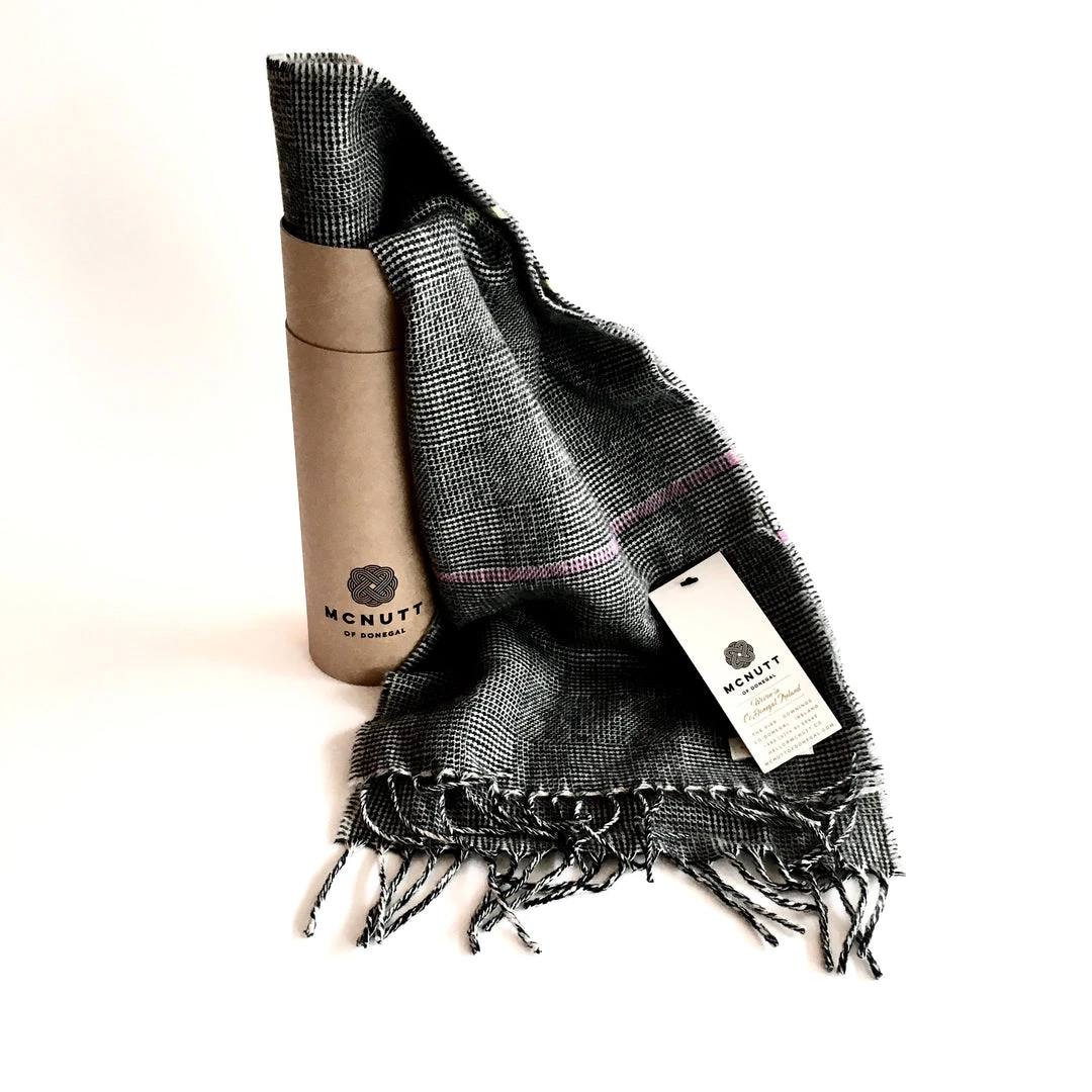 McNutt Grey Check Lambswool Scarf - Made In Donegal Ireland