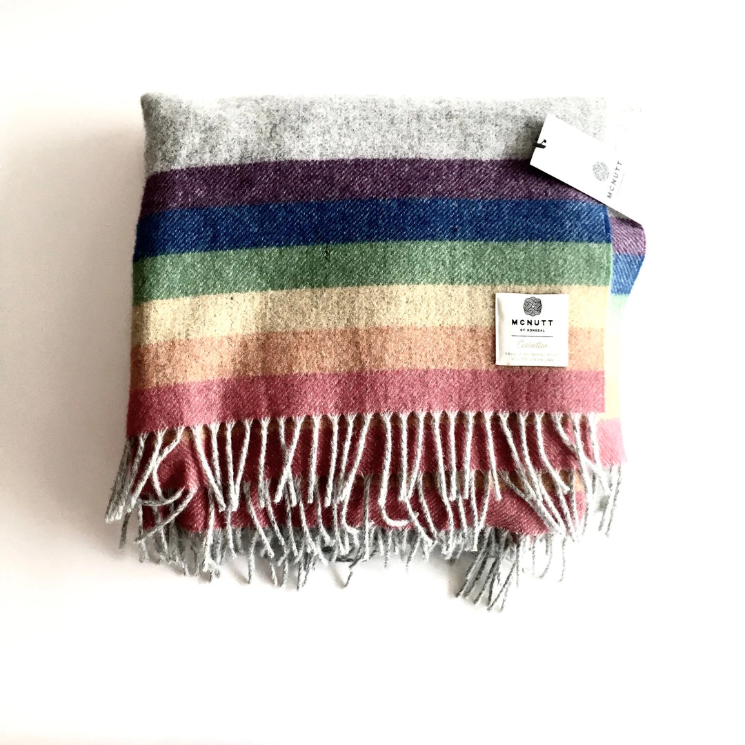 McNutt Rainbow Stripe Collection Lambswool Throw - Handmade In Donegal Ireland Clothing Brands