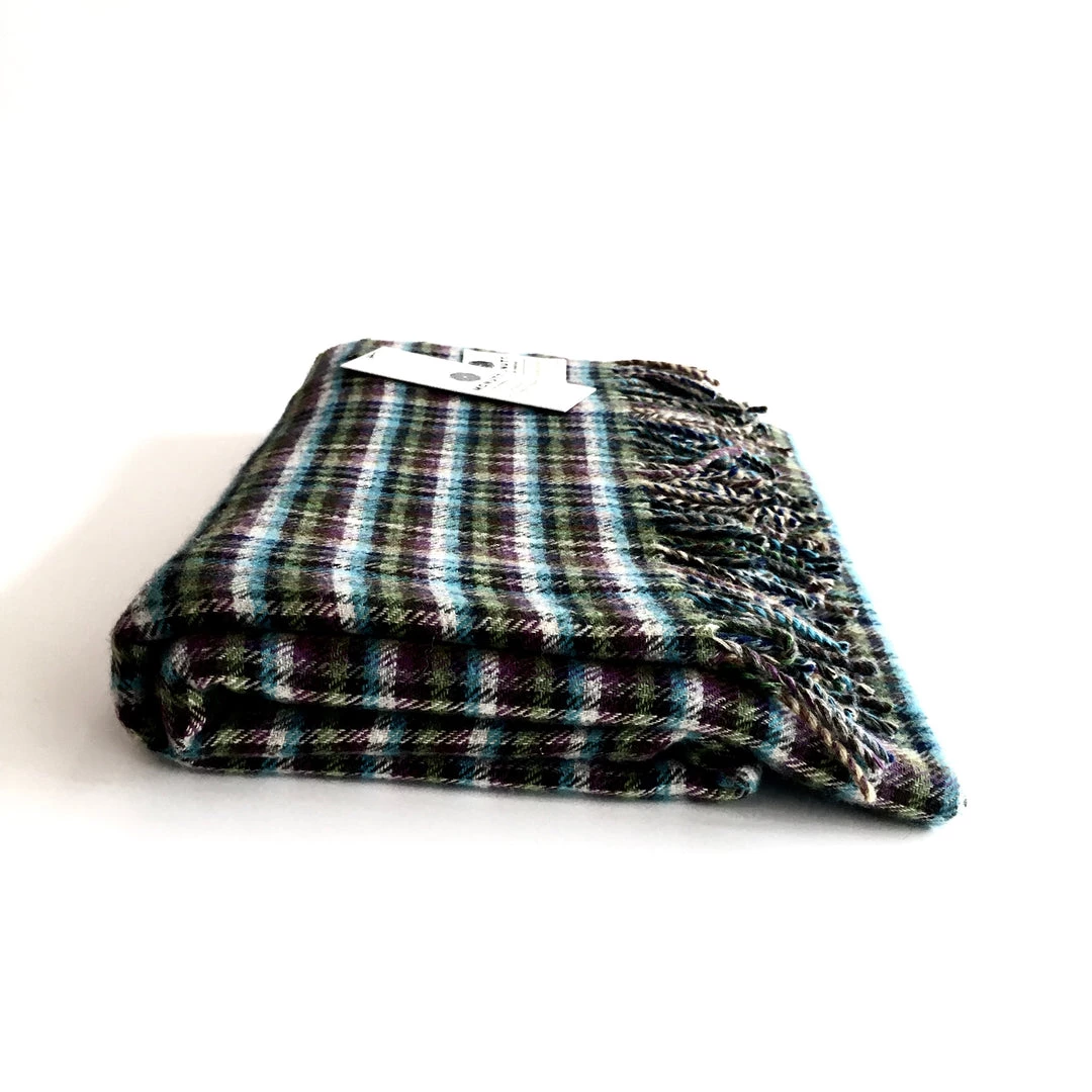 McNutt Green Blue Check Lambswool Throw - Handmade In Donegal Ireland